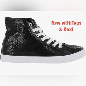 NWT Black Sequin High-Top Sneakers in box with tags